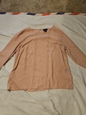 Liz Claiborne Peach Long Sleeve Pleat-Front Blouse